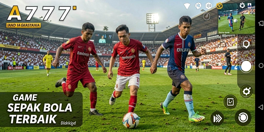 Tangkapan layar A7777 menampilkan aksi permainan sepak bola yang mendebarkan.