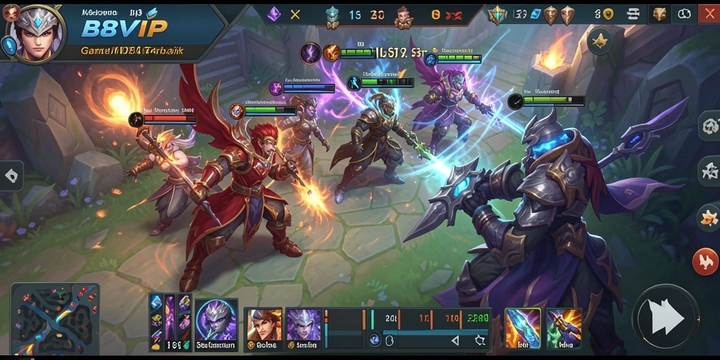Tampilan gameplay seru dengan pertarungan karakter di B8VIP.