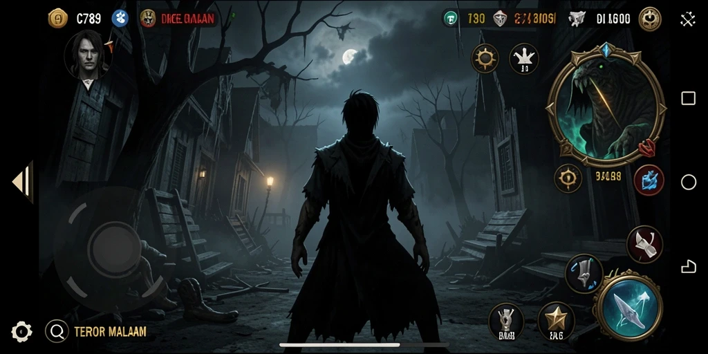 Tampilan gameplay C789 yang menegangkan dan dramatis di dunia horor.