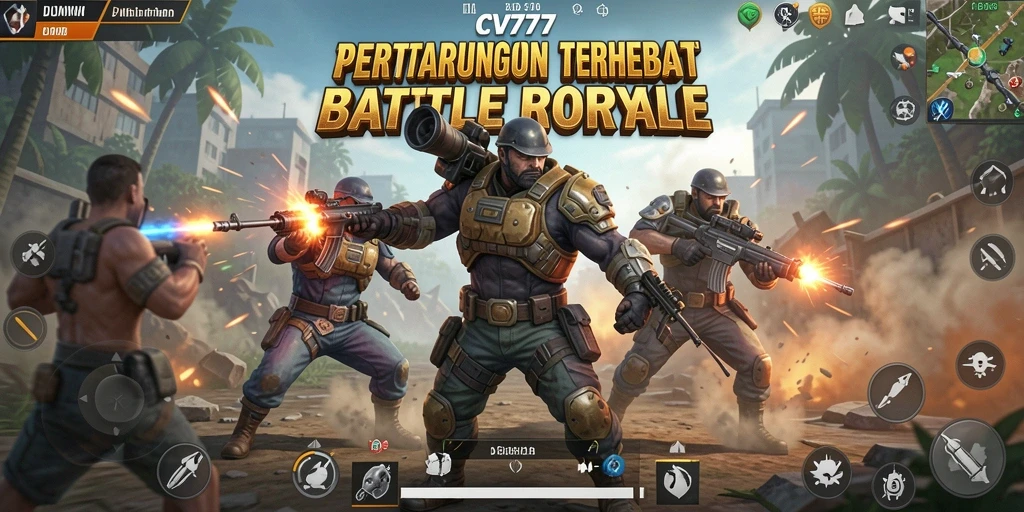 Screenshot gameplay CV777 menampilkan aksi pertempuran yang intens dan seru di arena Battle Royale.