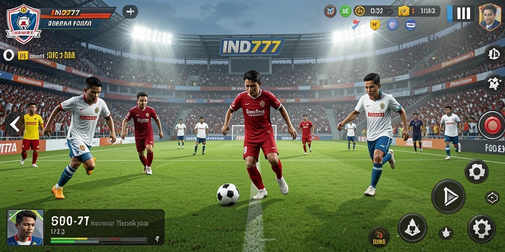 Tampilan gameplay IND777 yang menarik dengan aksi sepak bola seru dan mendebarkan.