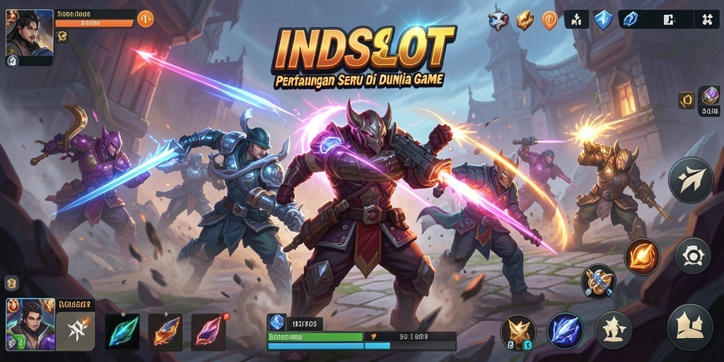 Screenshot menunjukkan aksi pertarungan seru dalam INDSLOT.