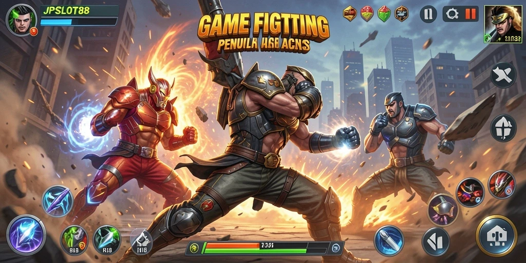 Tampilan gameplay JPSLOT88 yang intens dan penuh aksi pertarungan.