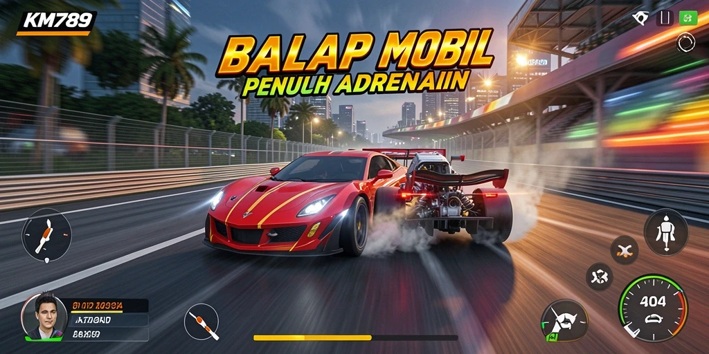 Screenshot gameplay KM789 menampilkan aksi balap yang mendebarkan.