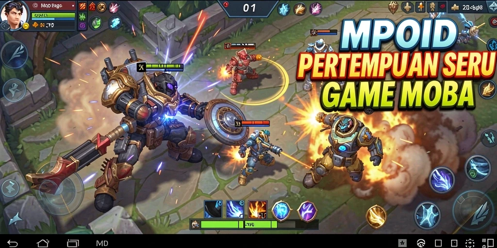 Tampilan gameplay mendebarkan dalam MPOID dengan aksi MOBA yang seru.
