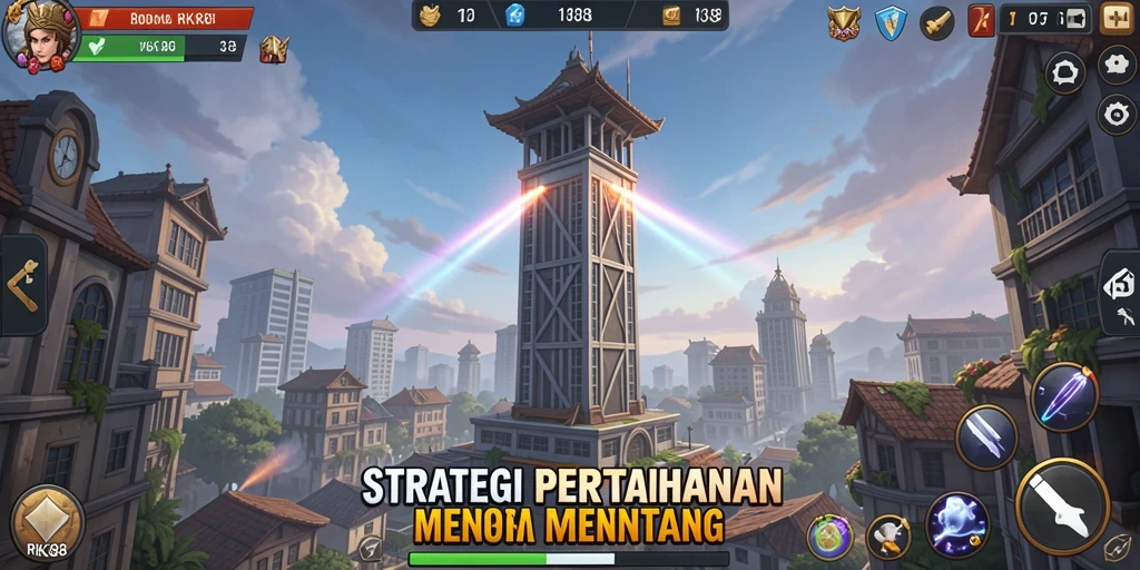 Tampilan screenshot permainan Tower Defense yang mendebarkan.