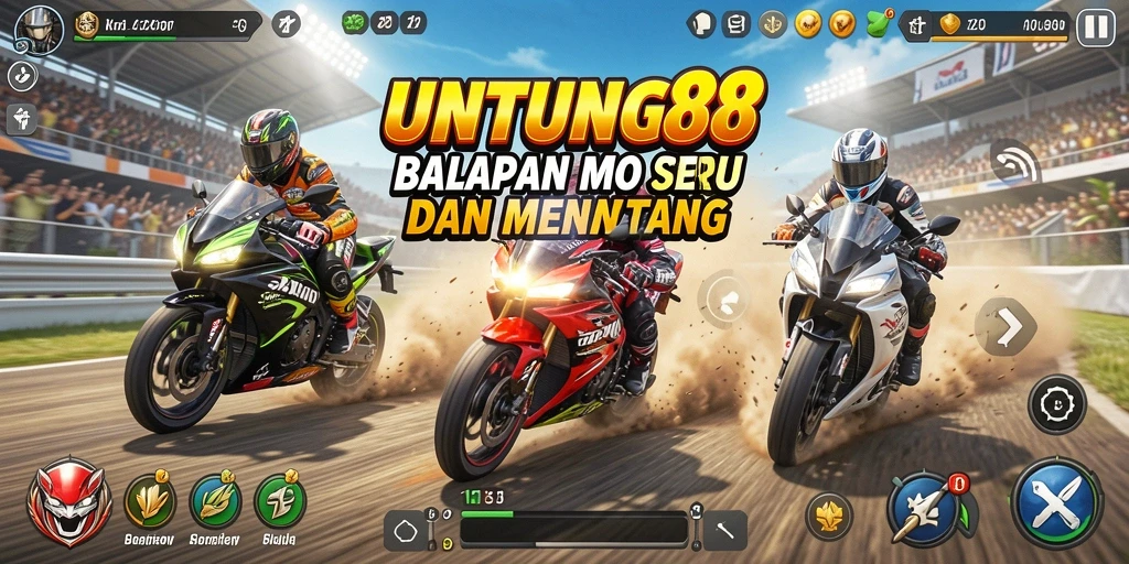 Tampilan gameplay seru dari UNTUNG88 dalam balapan motor.